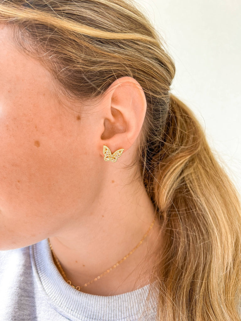 Crystal Butterfly Studs: Crystal - The Edit LLC