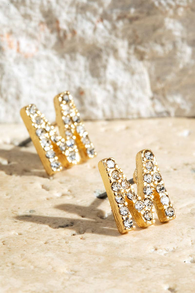 Crystal Initial Stud Earrings: Initial M(Mcrygd) / OS - The Edit LLC