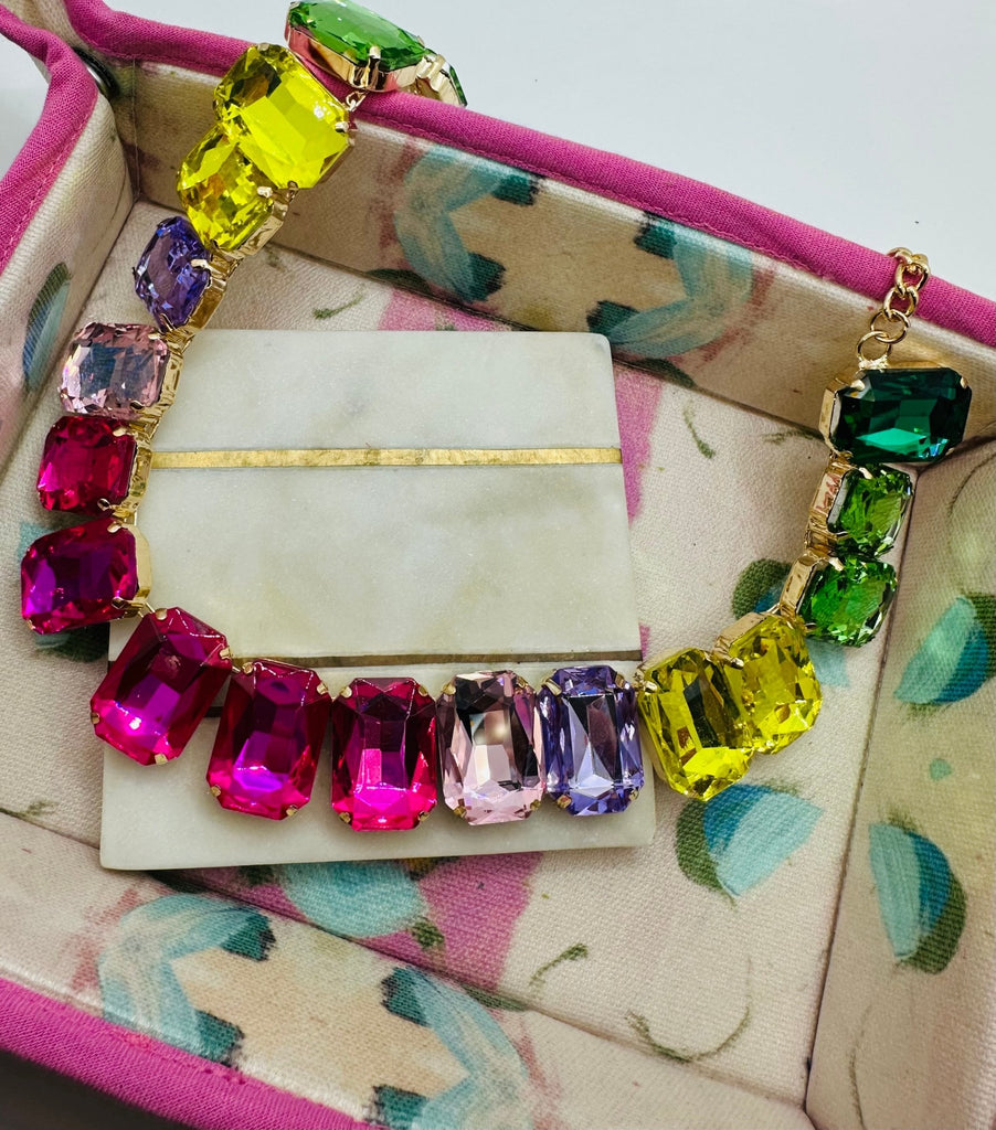Crystal Octagon Cut Collar Necklace Set: Multicolor - The Edit LLC