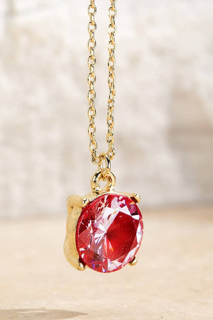 Cubic Zirconia Pendant Short Necklace: Red / OS - The Edit LLC