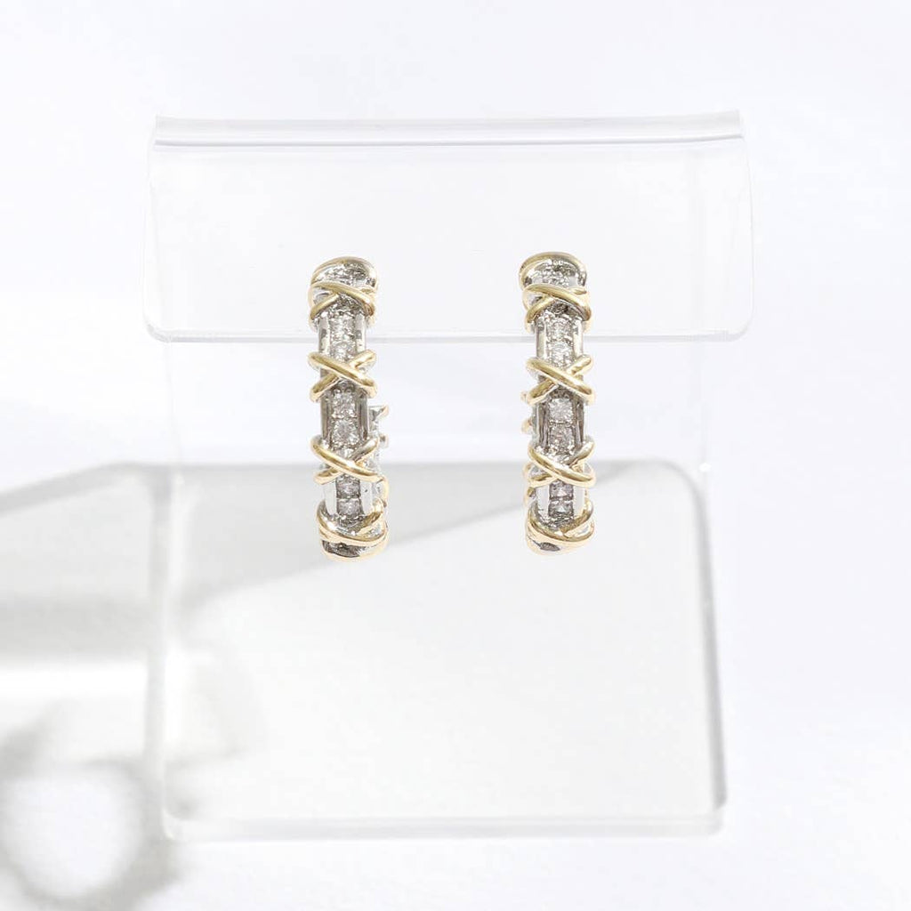 CZ Hoop Gold Tone Cross Deco Post Earrings: EK / ONE SIZE - The Edit LLC