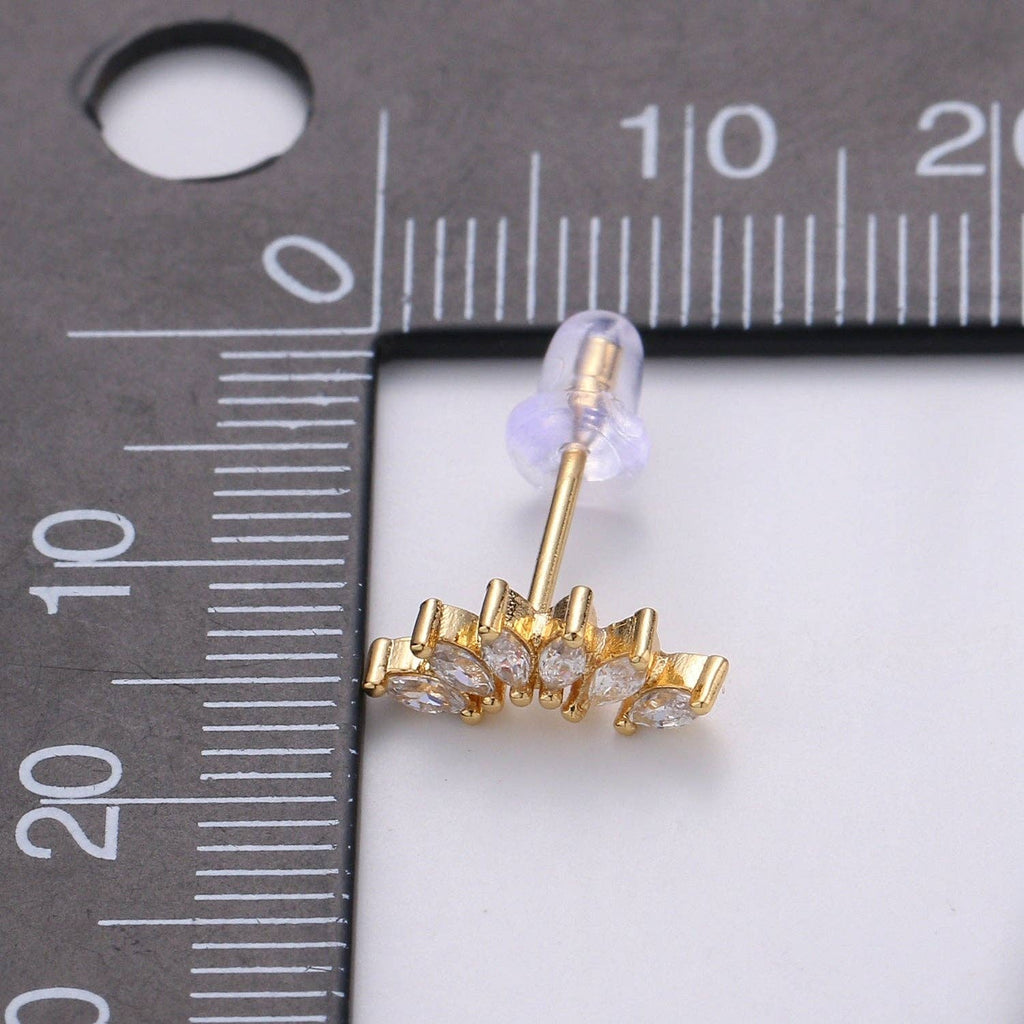 Dainty Gold Marquise Cluster Stud Earrings, Marquise Fan Stud, Gold Crown Stud, Gold Earring Minimalist Geometric Design for Christmas gift Q292: NEW! Small - The Edit LLC