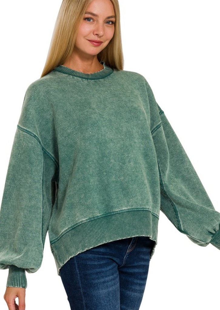 Dark Green Oversized Fleece Pullover - The Edit LLC