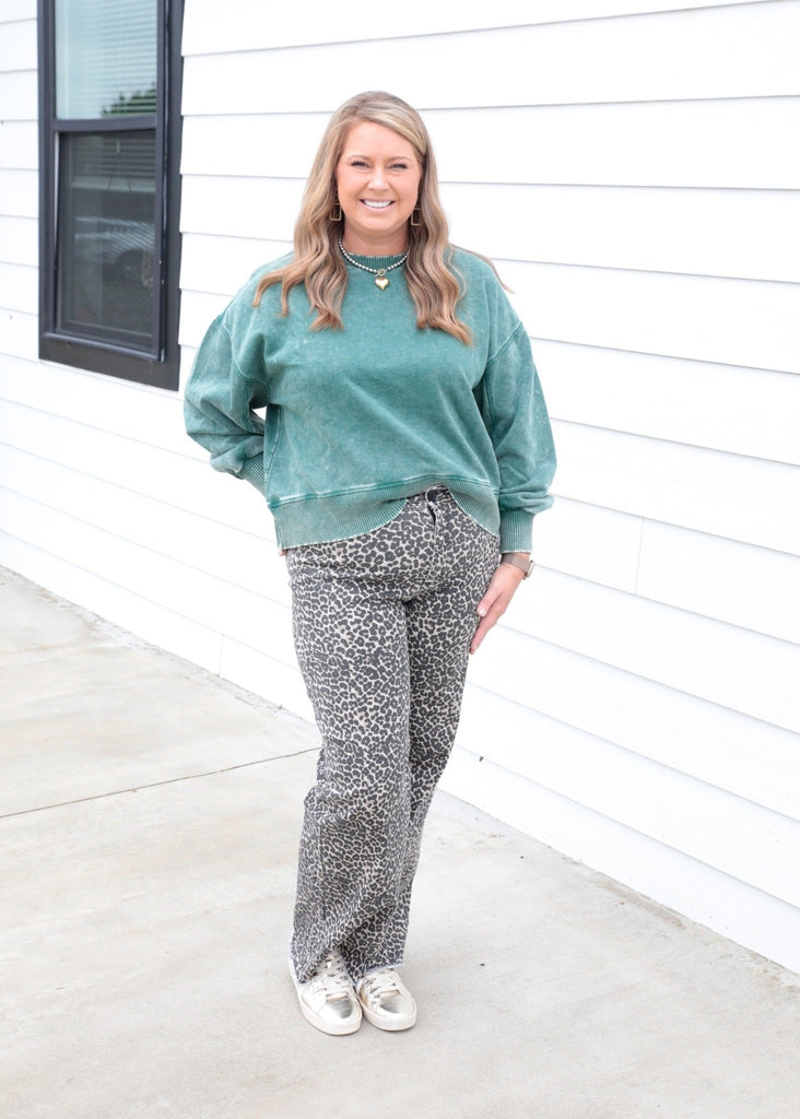 Dark Green Oversized Fleece Pullover - The Edit LLC