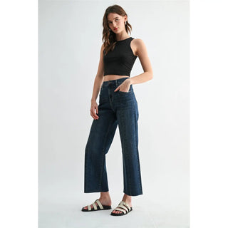 Dark Marine Super High Wide Leg Ankle - The Edit LLC