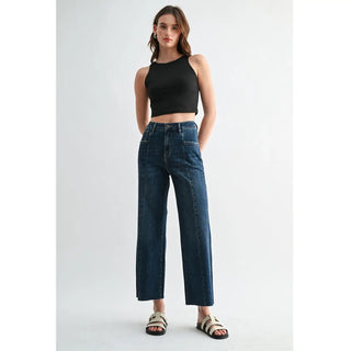 Dark Marine Super High Wide Leg Ankle - The Edit LLC