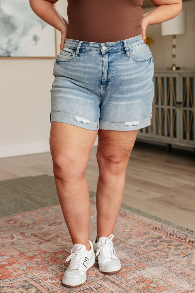 Darlene High Rise Distressed Cuffed Cutoff Shorts - The Edit LLC