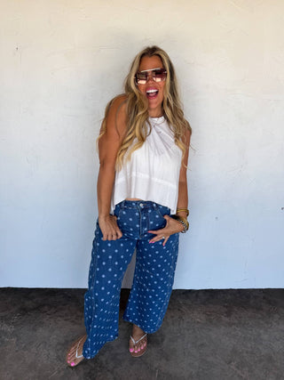 DARLING DOT BARREL JEANS - The Edit LLC