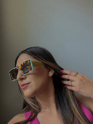 Deco Sunglasses Chartreuse + Sky Blue - The Edit LLC