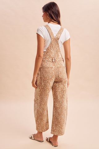 Deer Bambi Print Loose Fit Barrel Denim Overall - The Edit LLC
