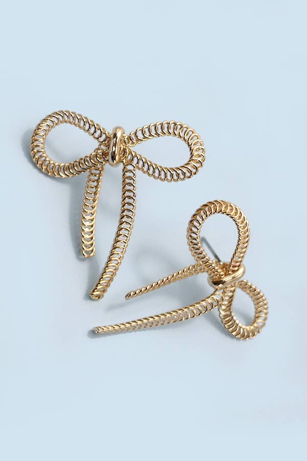 DELICATE WIRE BOW RIBBON EARRINGS | 80E3717: GOLD - The Edit LLC