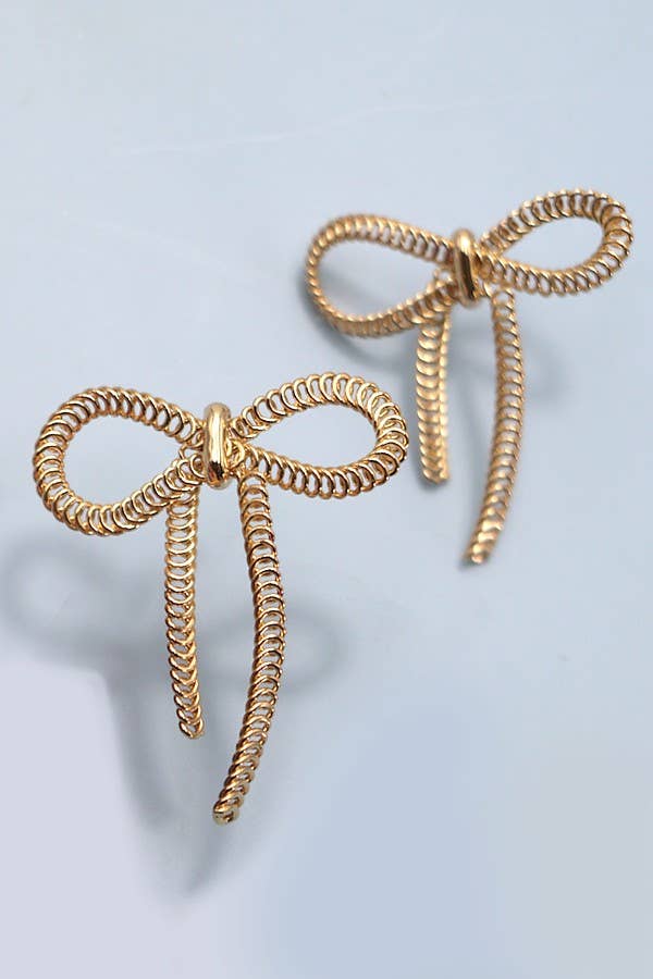 DELICATE WIRE BOW RIBBON EARRINGS | 80E3717: GOLD - The Edit LLC