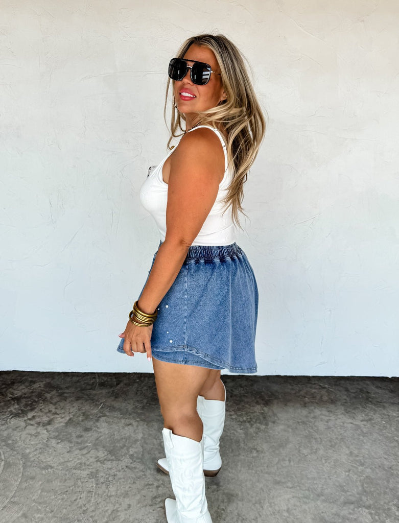 Denim & Pearl Skort - The Edit LLC