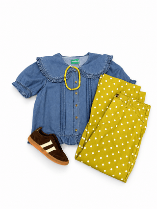Denim Peter Pan Collared Blouse - The Edit LLC