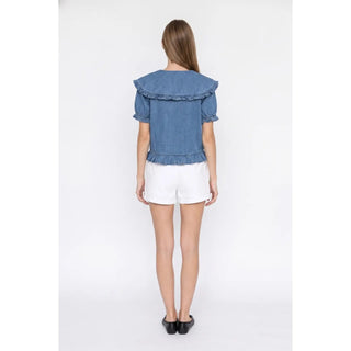 Denim Peter Pan Collared Blouse - The Edit LLC