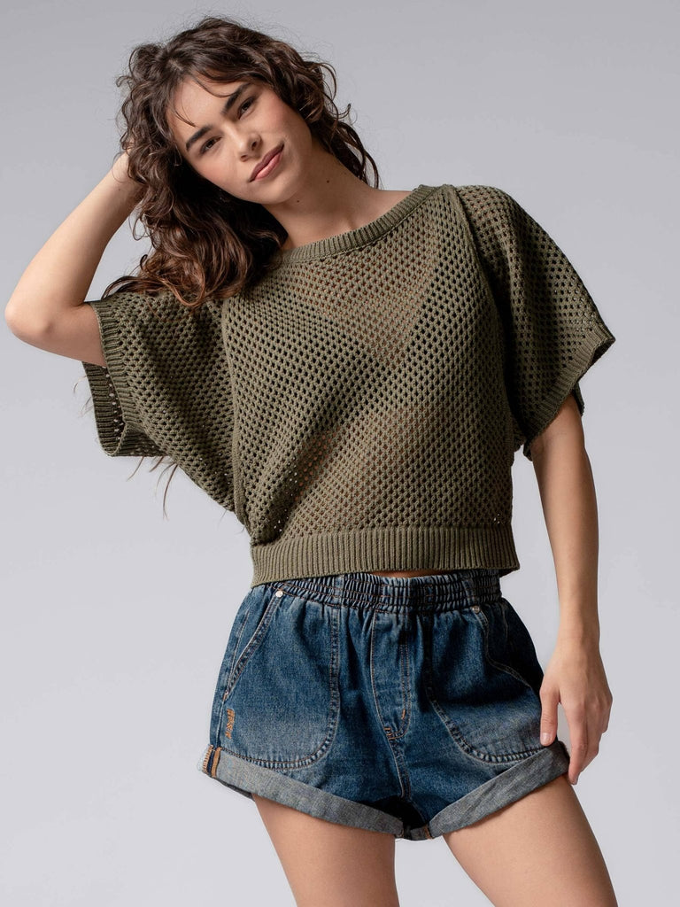Denim Spring Elastic Waist Cuffed Print Shorts - The Edit LLC