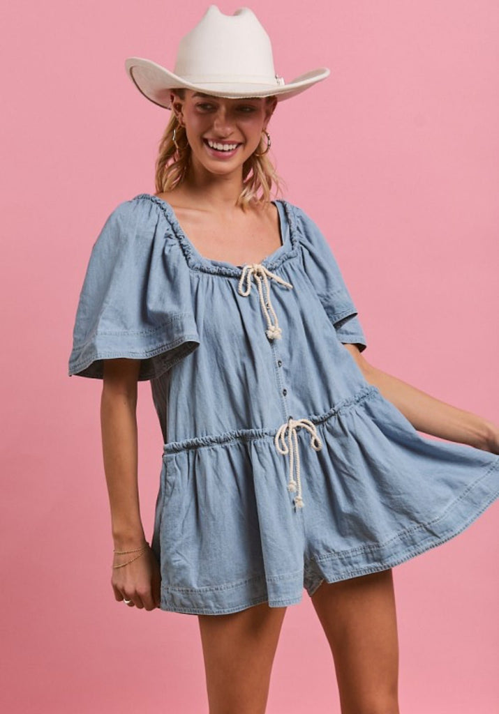 Denim Tie Romper - The Edit LLC
