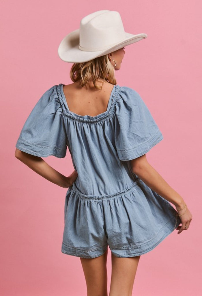 Denim Tie Romper - The Edit LLC