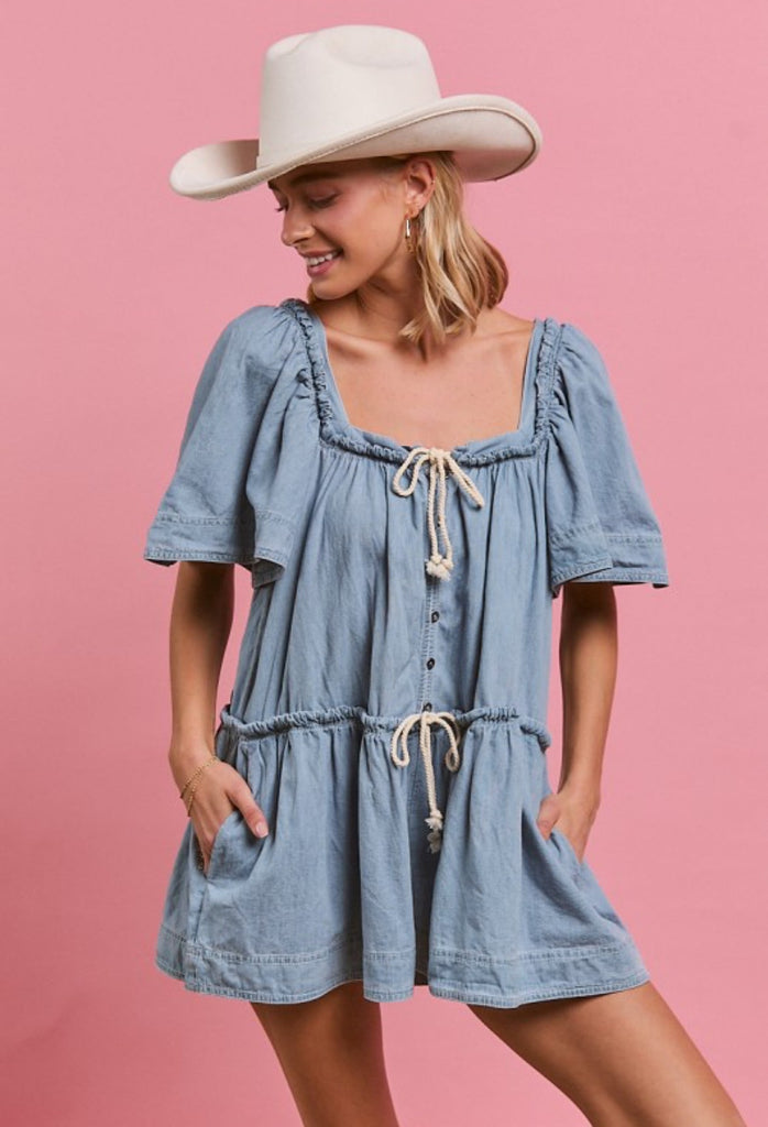 Denim Tie Romper - The Edit LLC