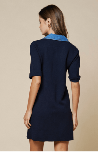 Denim Trim V-neck A-line Dress - The Edit LLC