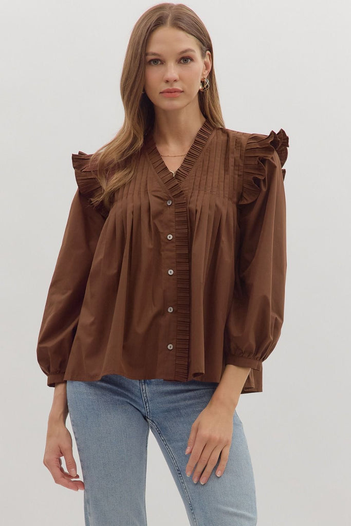 Devine Delight Ruffle Sleeve Blouse - The Edit LLC