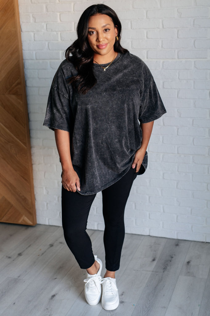 Don't Mind Me Mineral Wash Drop Shoulder Tee in Ash Black - The Edit LLC