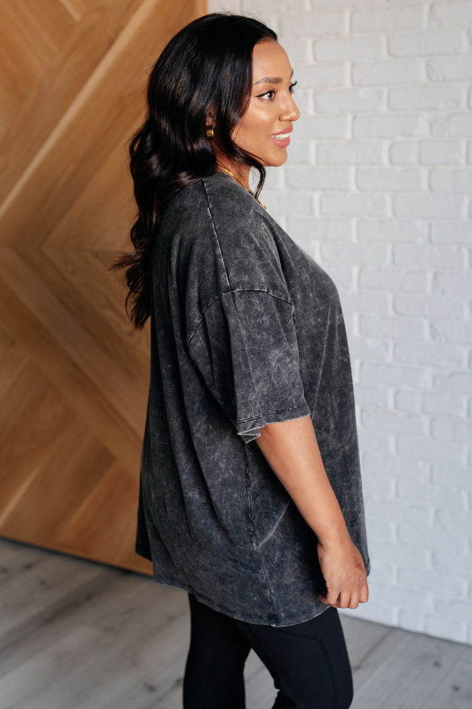 Don't Mind Me Mineral Wash Drop Shoulder Tee in Ash Black - The Edit LLC