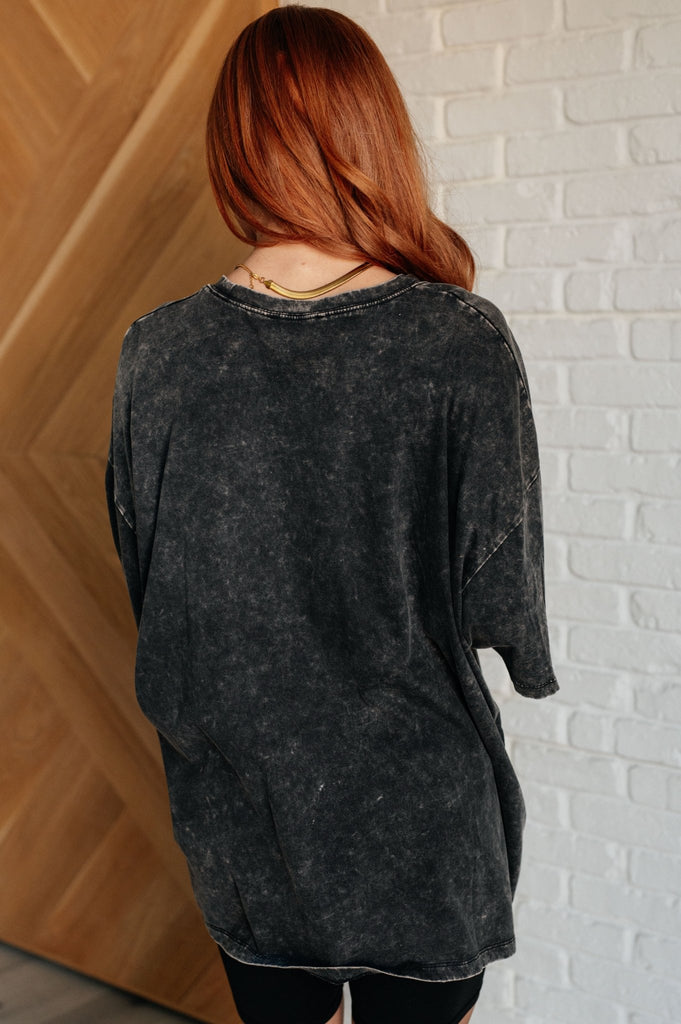 Don't Mind Me Mineral Wash Drop Shoulder Tee in Ash Black - The Edit LLC