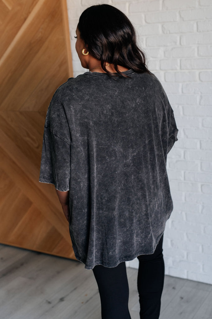 Don't Mind Me Mineral Wash Drop Shoulder Tee in Ash Black - The Edit LLC