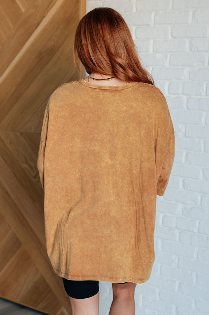 Don't Mind Me Mineral Wash Drop Shoulder Tee in Deep Camel - The Edit LLC