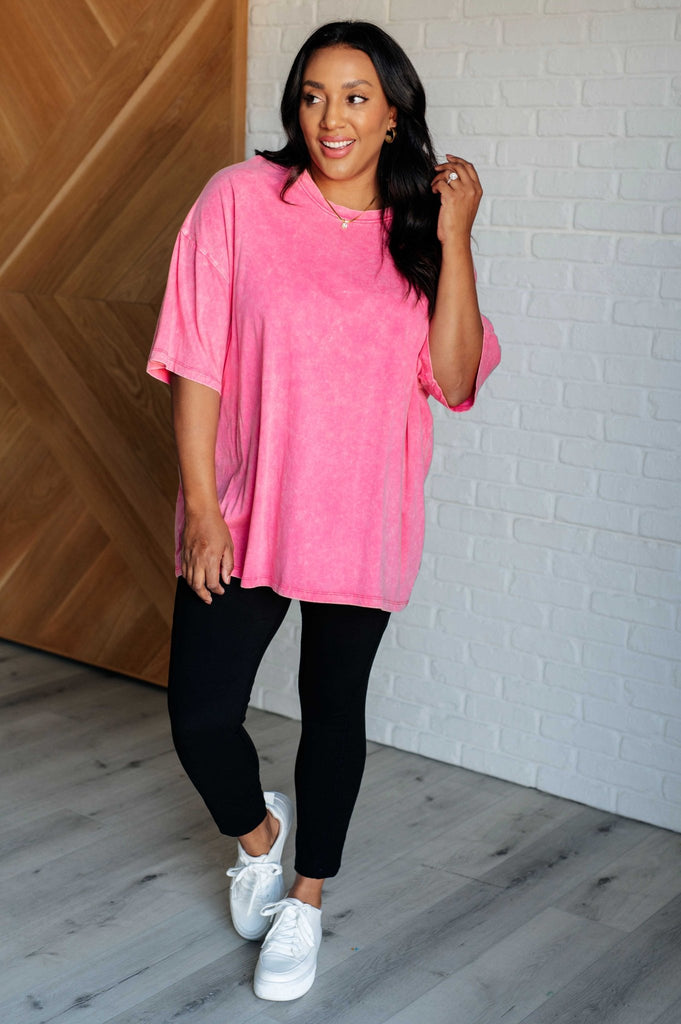 Don't Mind Me Mineral Wash Drop Shoulder Tee in Fuchsia - The Edit LLC