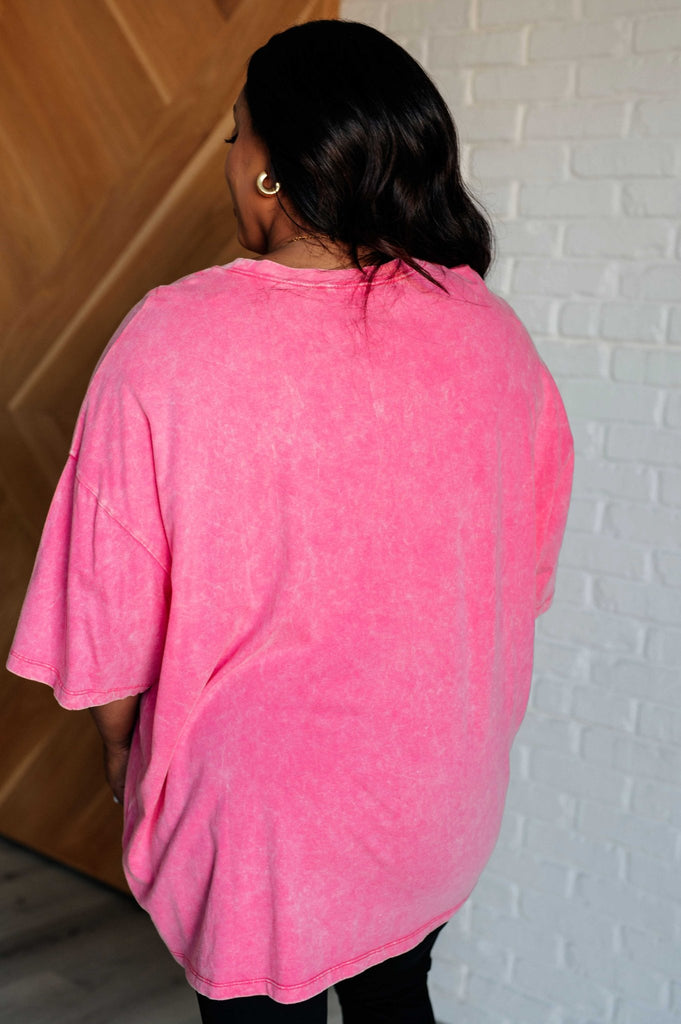 Don't Mind Me Mineral Wash Drop Shoulder Tee in Fuchsia - The Edit LLC