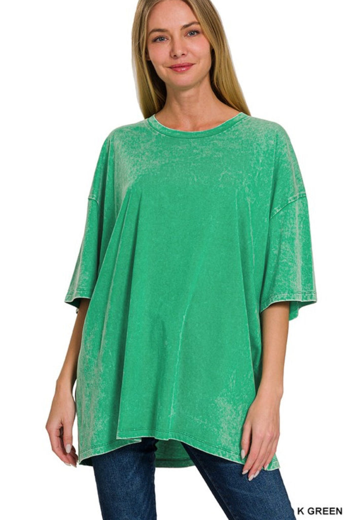 Don't Mind Me Mineral Wash Drop Shoulder Tee in Kelly Green - The Edit LLC