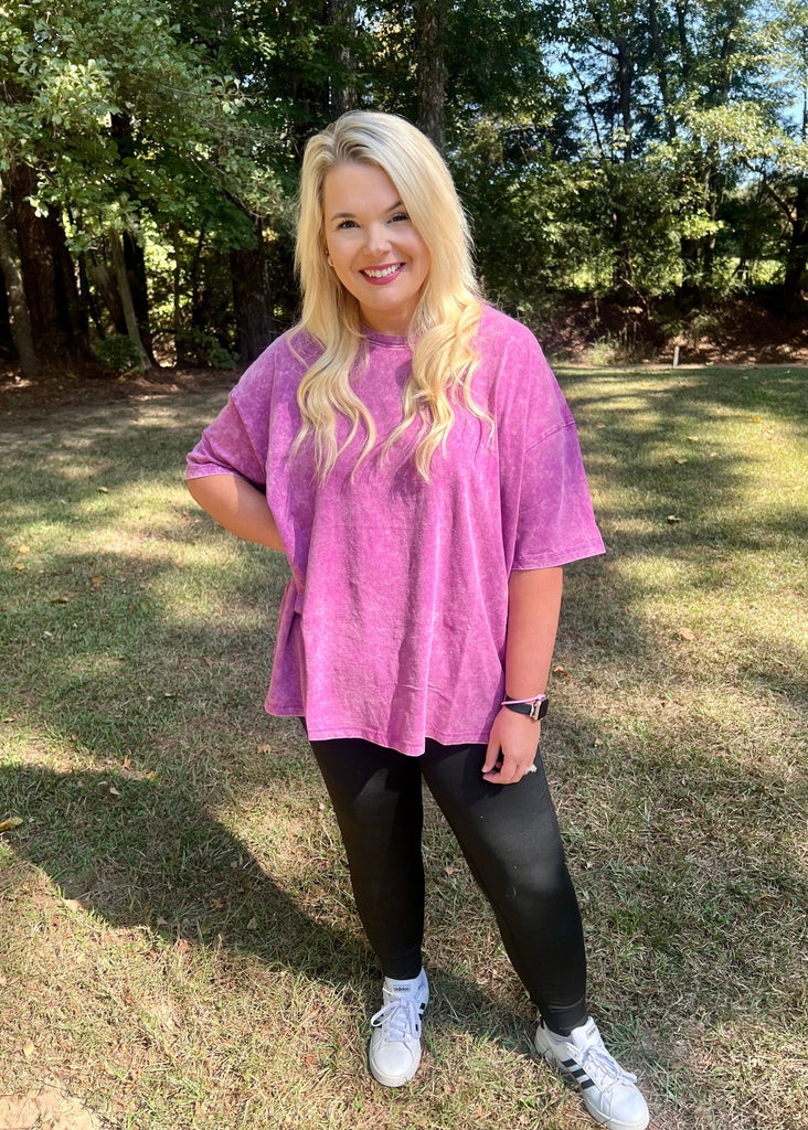 Don't Mind Me Mineral Wash Drop Shoulder Tee in Light Plum - The Edit LLC