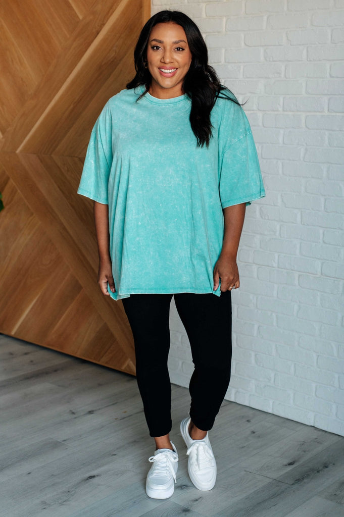 Don't Mind Me Mineral Wash Drop Shoulder Tee in Turquoise - The Edit LLC