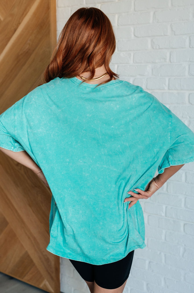 Don't Mind Me Mineral Wash Drop Shoulder Tee in Turquoise - The Edit LLC