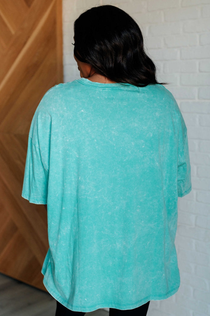 Don't Mind Me Mineral Wash Drop Shoulder Tee in Turquoise - The Edit LLC