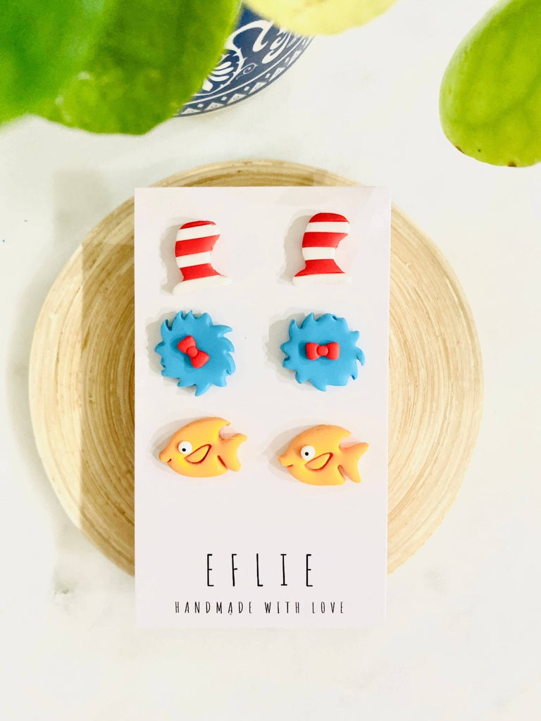 Dr. Seuss Cat in the Hat Horton Comics Dangle Earrings: Stud Set - The Edit LLC