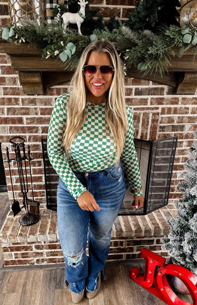 Dress It Up Green Check Mesh Top - The Edit LLC