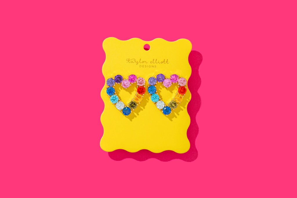 Drop Earrings - Hearts w/ Colorful Gems - Katie - The Edit LLC