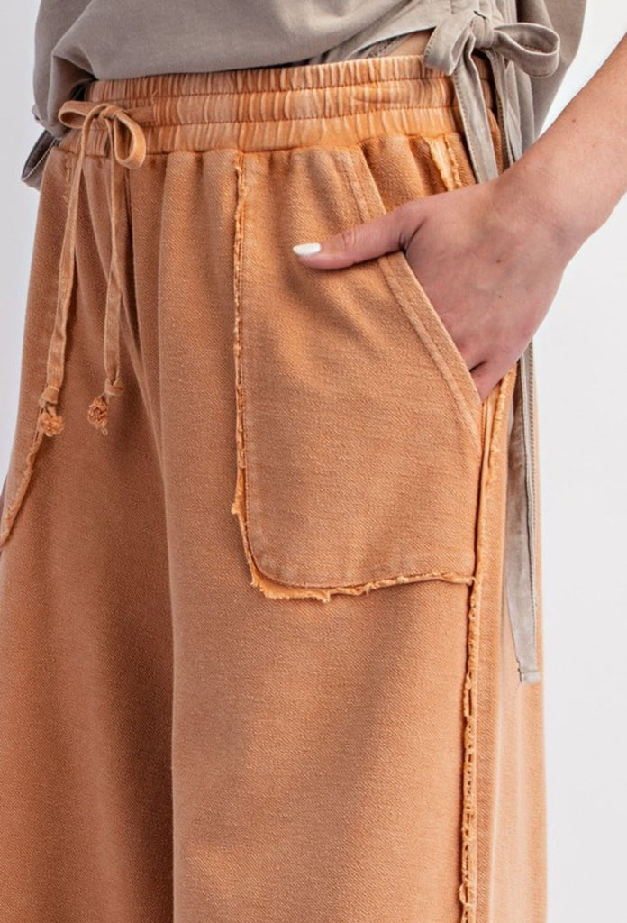 Easel Terry Palazzo Pants - Cinnamon - The Edit LLC