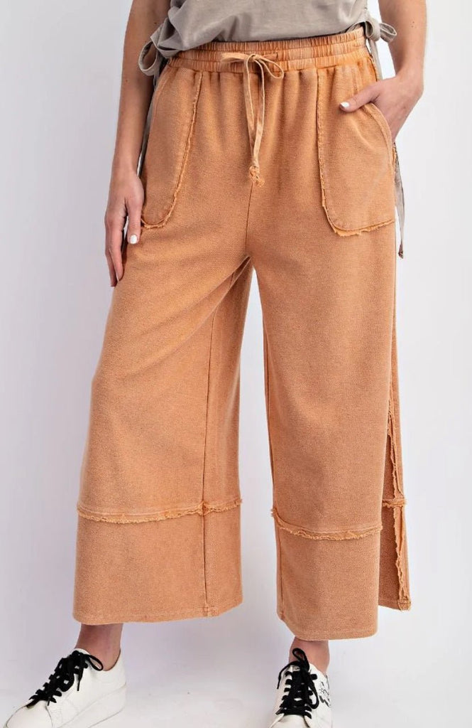 Easel Terry Palazzo Pants - Cinnamon - The Edit LLC