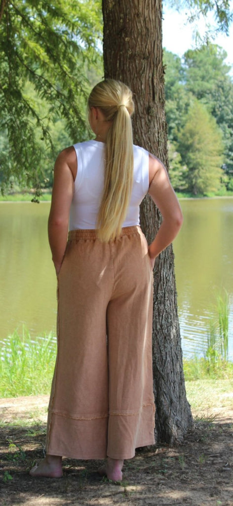 Easel Terry Palazzo Pants - Cinnamon - The Edit LLC