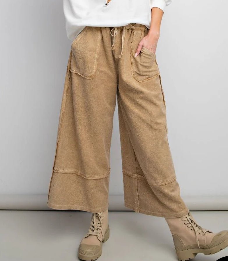 Easel Terry Palazzo Pants - Pretzel - The Edit LLC