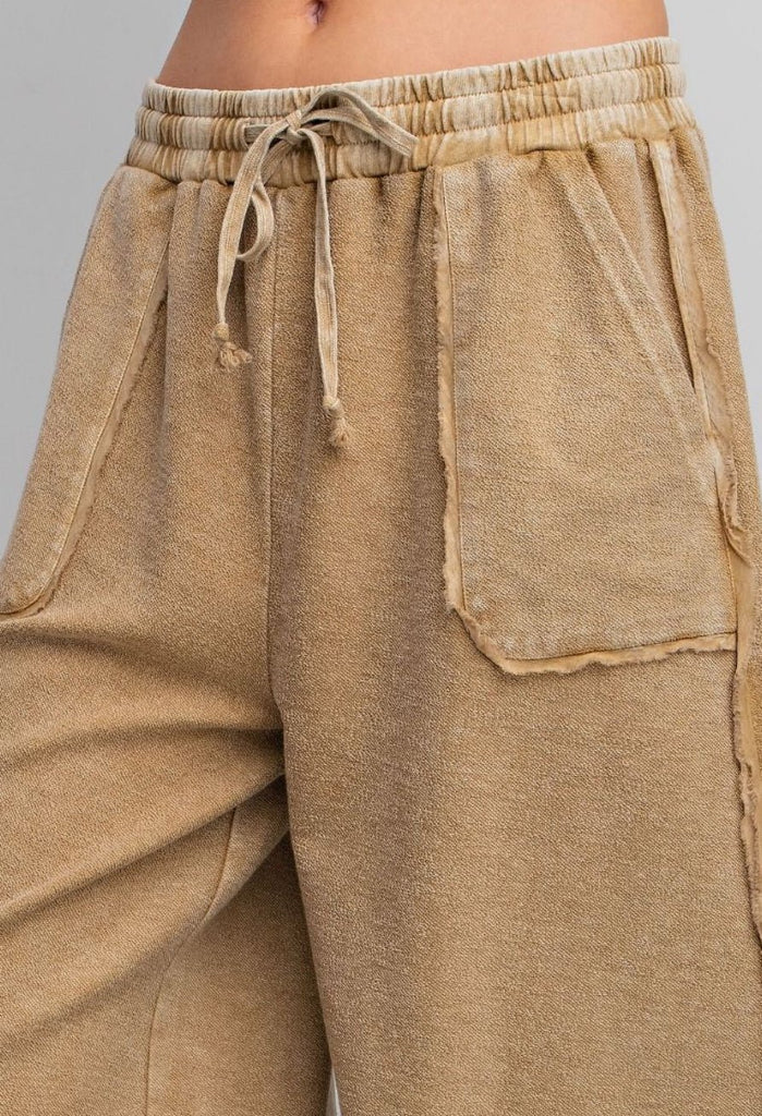 Easel Terry Palazzo Pants - Pretzel - The Edit LLC