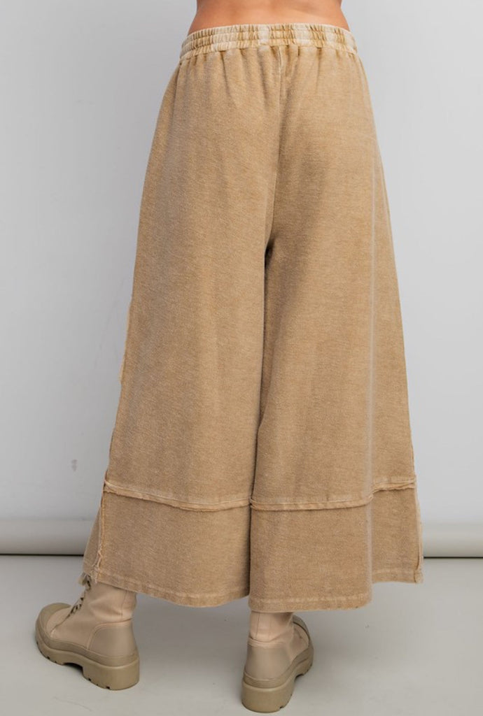 Easel Terry Palazzo Pants - Pretzel - The Edit LLC