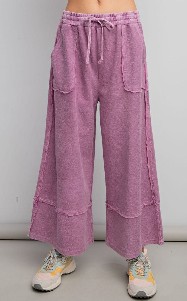 Easel Terry Palazzo Pants - Wild Berry - The Edit LLC