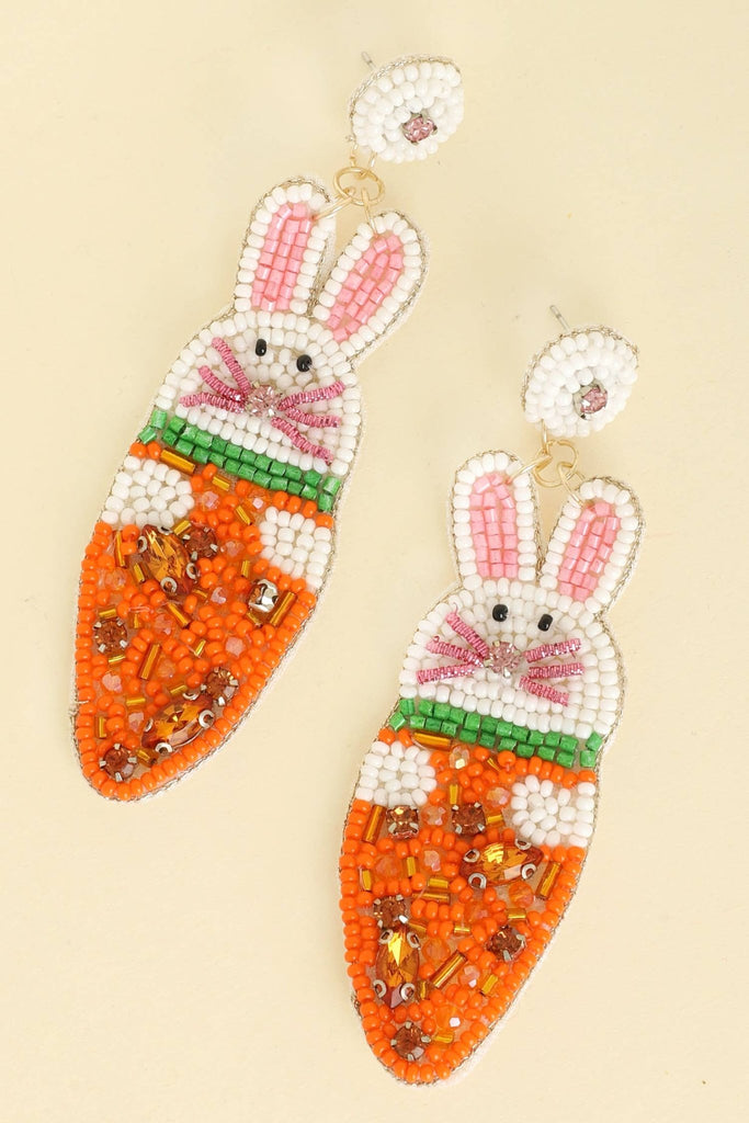 Easter Bunny Carrot Beaded Gemstone Earrings - The Edit LLC