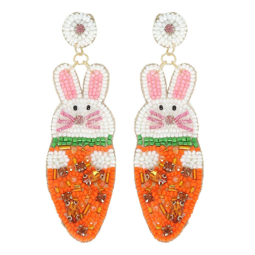 Easter Bunny Carrot Beaded Gemstone Earrings - The Edit LLC