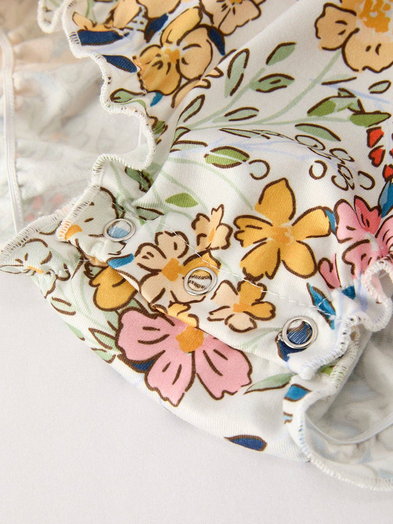 Embroidery Smocking Bow Floral Leaf Baby Girls Romper - The Edit LLC